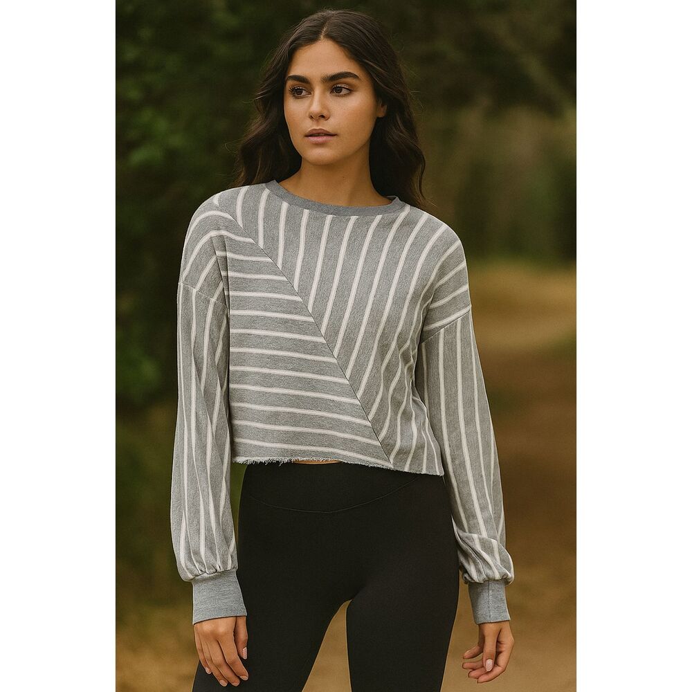 Maaji Activewear Raw Hem Cropped Striped Sweatshirt L NWOT